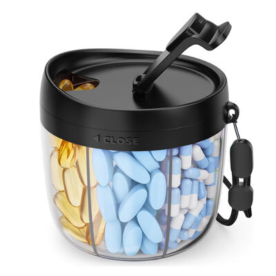 Small Pill Dispenser,with 7 Large Compartments,Portable Pill Bottle Organizer with Wide Opening